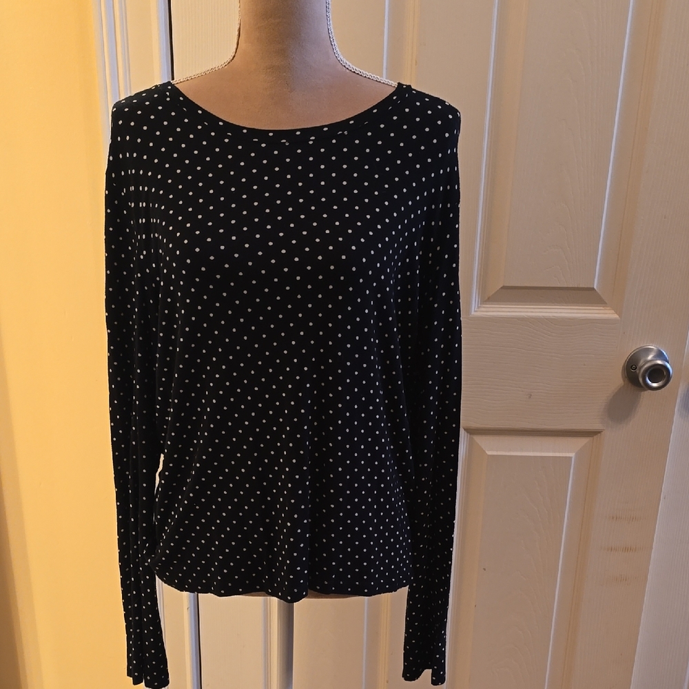Les Copains Black Long-Sleeve Tee with White Polka Dots